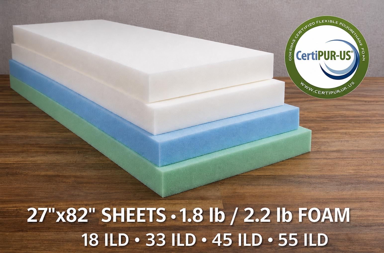 High Resiliency Upholstery Foam - Custom Seat Cushion & Sofa Repair - High Density Foam Sheets - Multiple Firmness Options